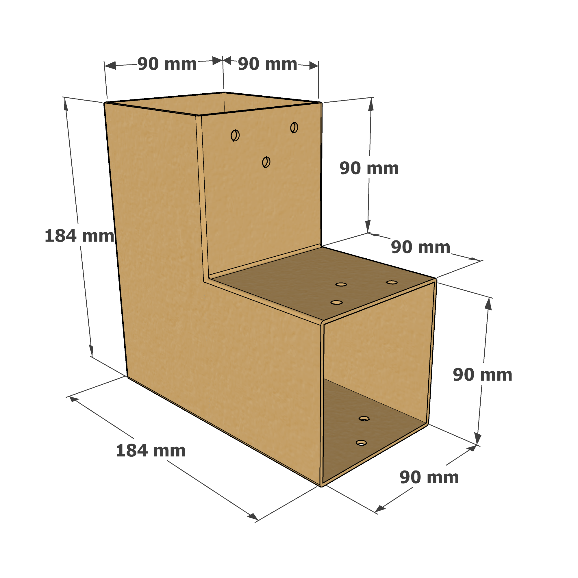 Dimensions du connecteur SUNDIY beige sable - 90 mm, forme en L à 2 directions