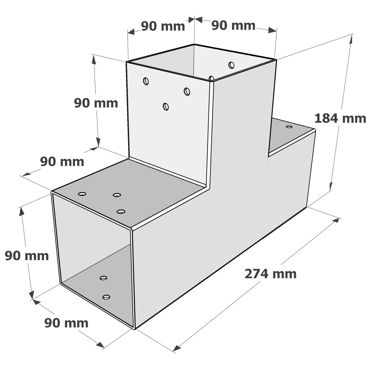 Dimensions du connecteur SUNDIY Blanc RAL 9010 - 90 mm, forme en T à 3 directions