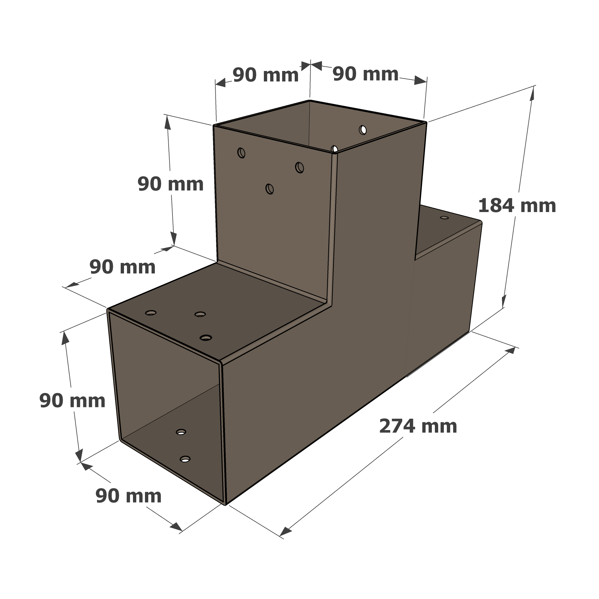 Dimensions du connecteur SUNDIY Gris Taupe RAL 7006 - 90 mm, forme en T à 3 directions