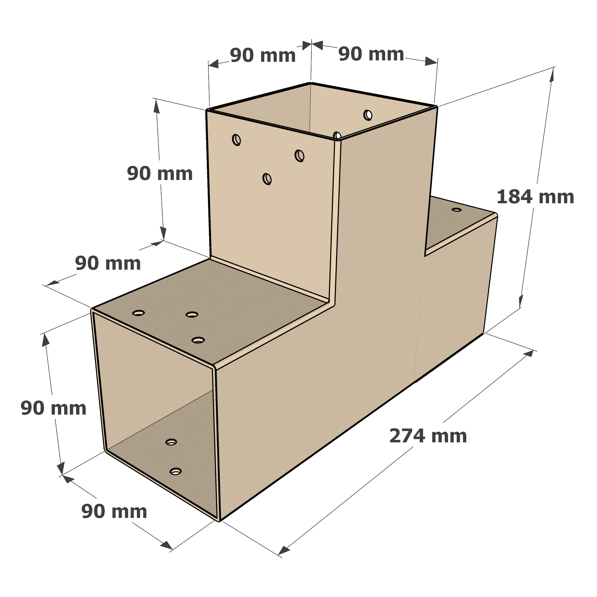 Dimensions du connecteur SUNDIY Beige sable - 90 mm, forme en T à 3 directions