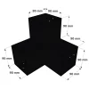 Abmessungen des SUNDIY Steckers Matt Schwarz RAL 9005 - 90mm in 3 Richtungen - L-Form