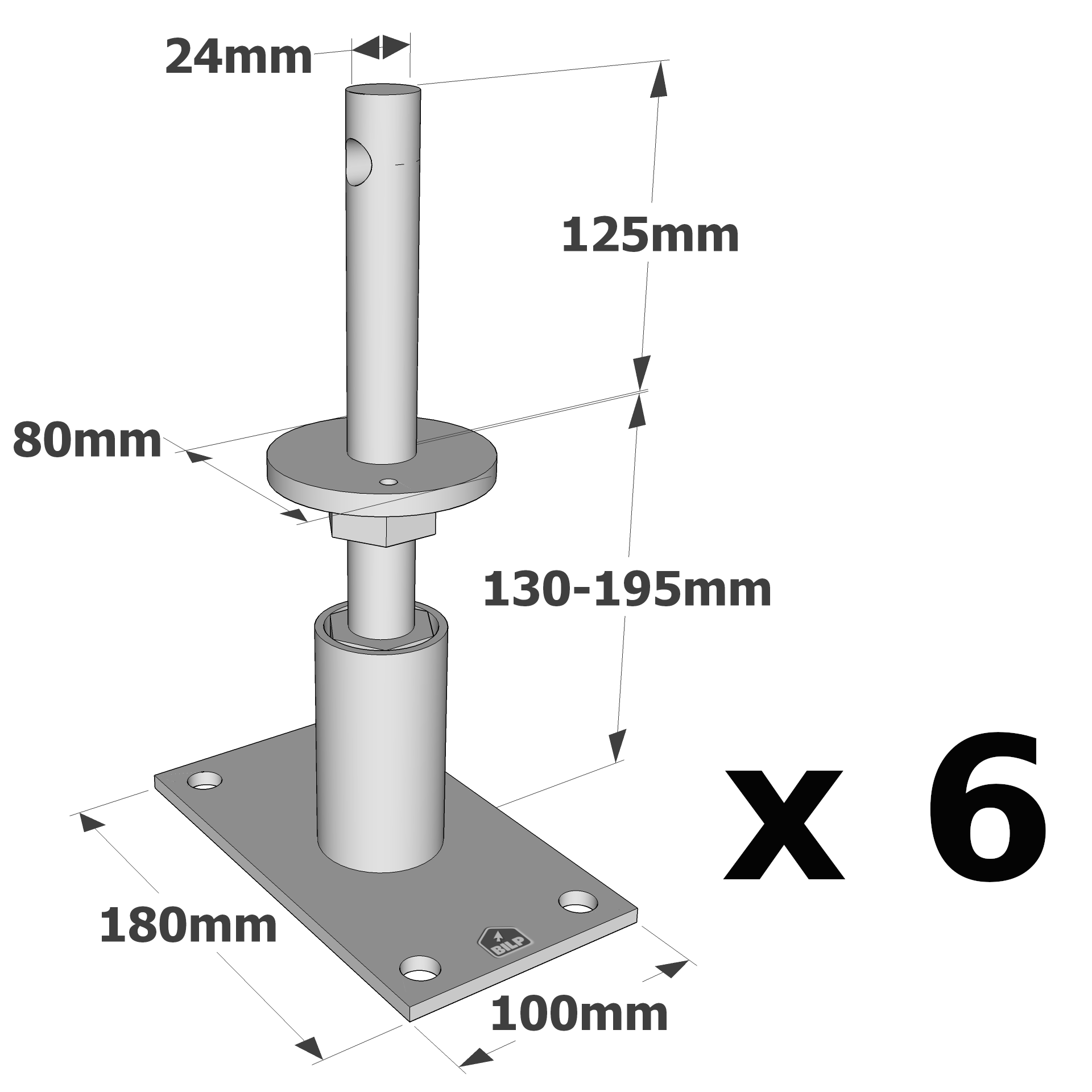 Pied réglable en inox - H 152 mm