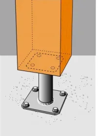Fixation pied de poteau sur support rigide