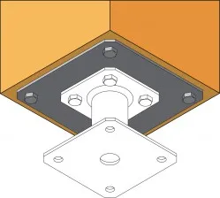 Positionnement de la platine additionnelle PLPP180 en sous face de poteau