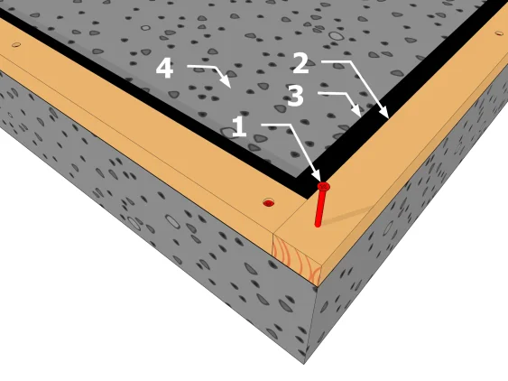 Détail de la fixation des lisses basses avec des vis HECO MULTI-MONTI